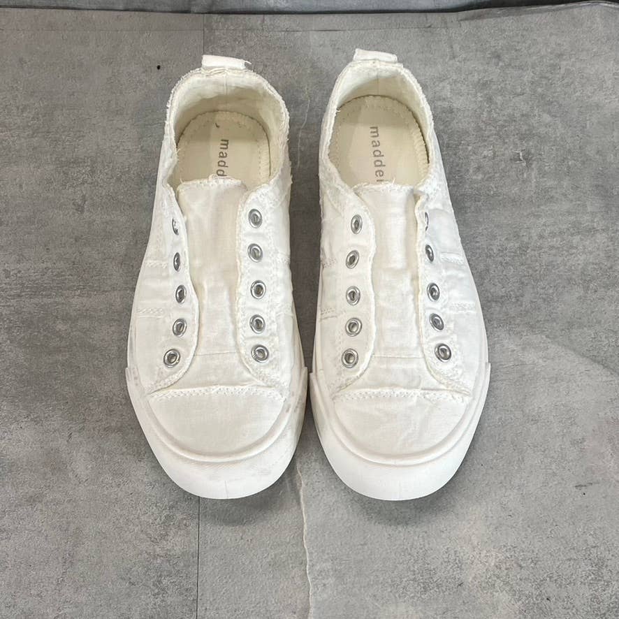 MADDEN GIRL Women's White Fabric Lillyy Round-Toe Laceless Slip-On Sneaker SZ6.5