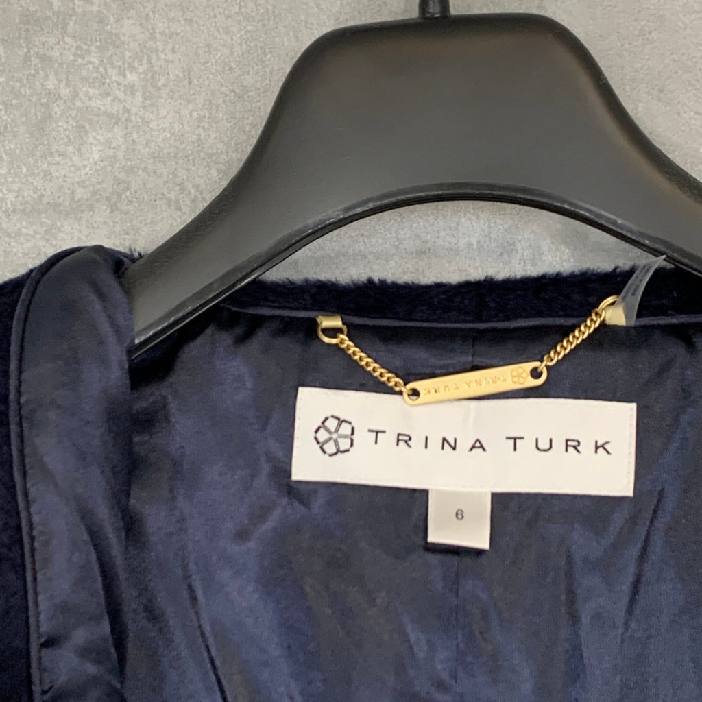TRINA TURK Navy Grace Hooded Two-Button Belted Alpaca Coat SZ 6