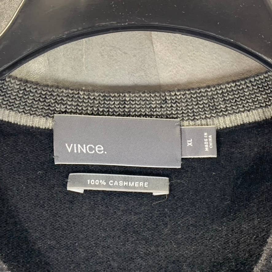 VINCE. Men's Deep Black V-Neck Cashmere Pullover Sweater SZ XL