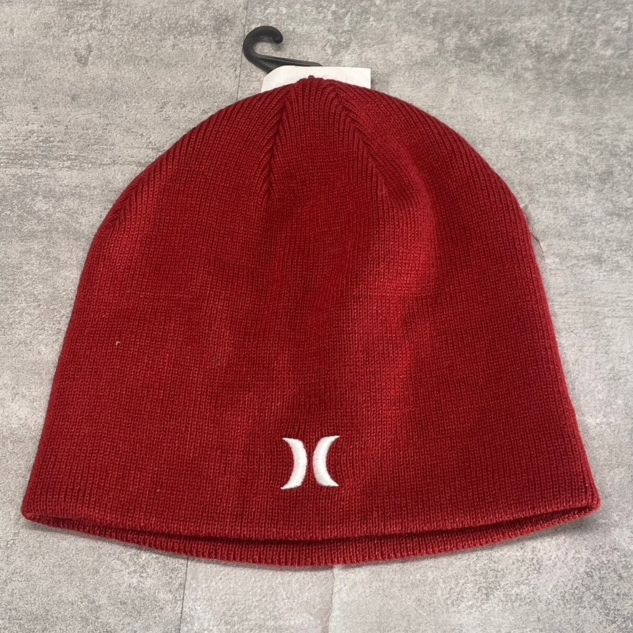 HURLEY Men's Red Ribbed Icon Embroidered Staple Beanie SZ OS