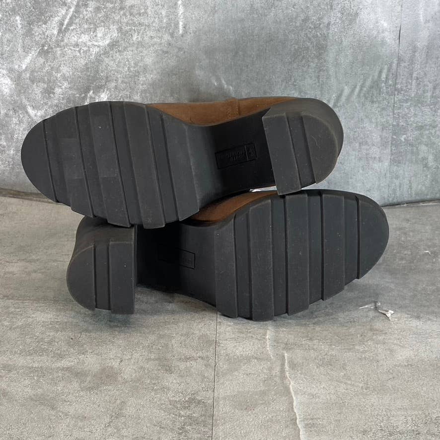 WHITE MOUNTAIN Women's Brown/Fabric Basil Stacked Block Heel Ankle Boots SZ 9