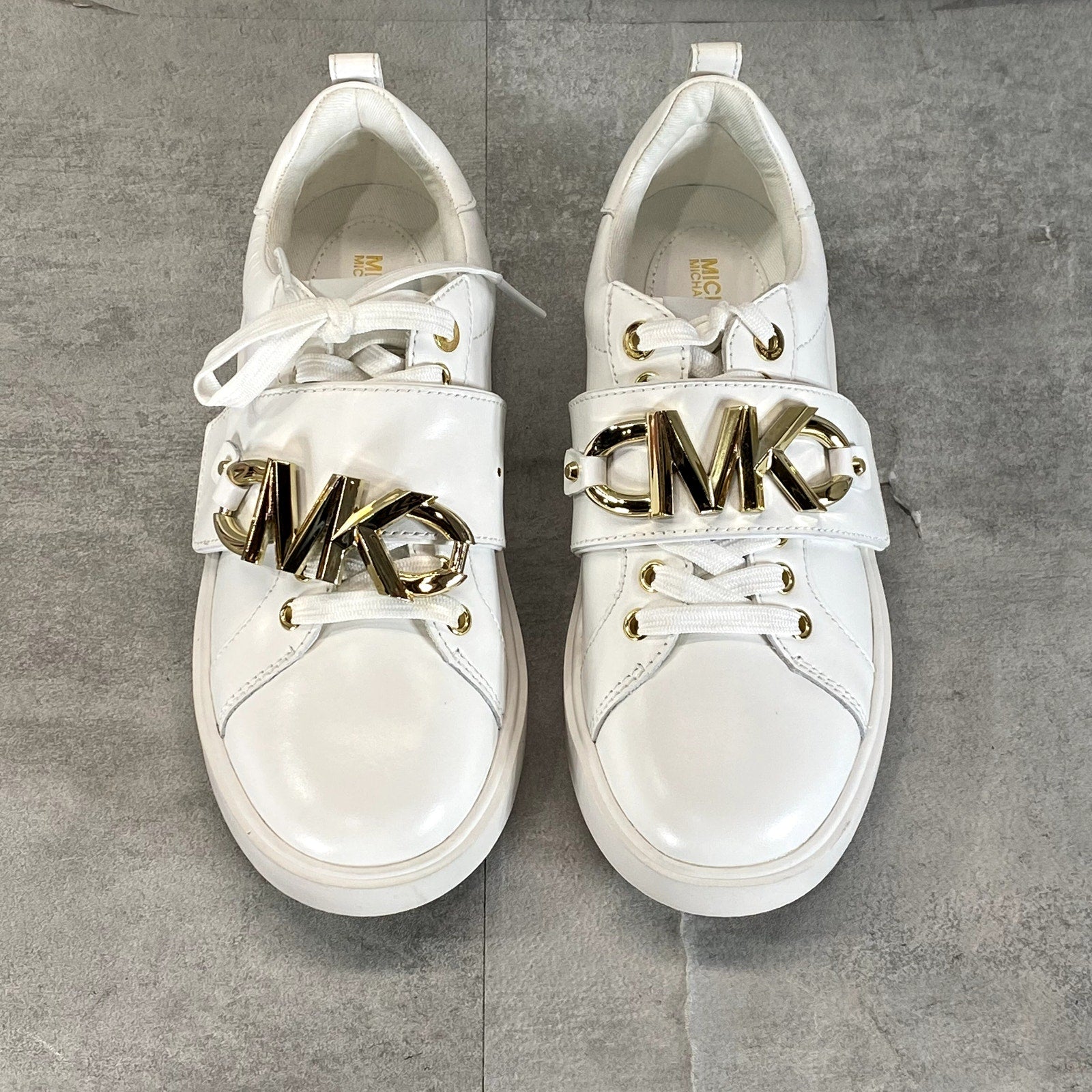 MICHAEL MICHAEL KORS Women's White Leather Emmett Lace-Up Platform Sneakers SZ 5