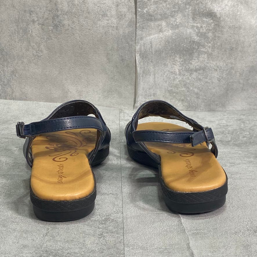 EASY STREET Navy Bolt Open Toe Slide Sandals SZ 7