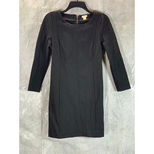 J.CREW Factory Women's Black Solid Long Sleeve Ponte Knee-Length Dress SZ XS