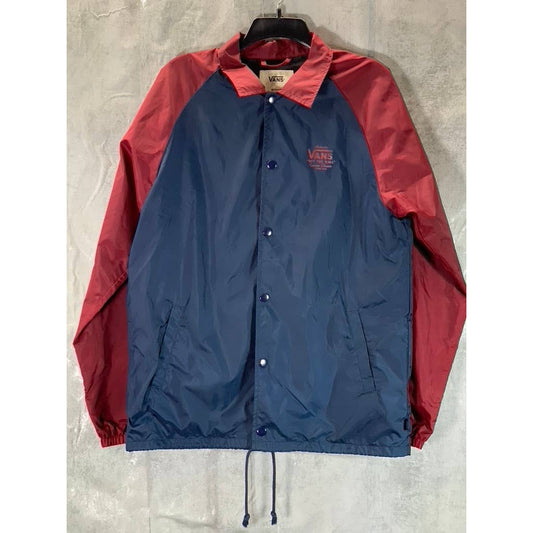 VANS Men's Navy/Burgundy Off The Wall Snap Button Windbreaker SZ M