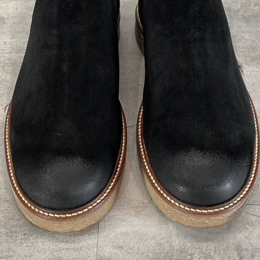 THOMAS & VINE Men's Black Leather Cedric Plain-Toe Pull-On Chelsea Boots SZ 8