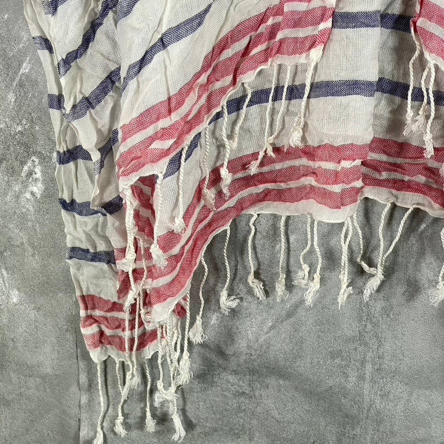 INC INTERNATIONAL CONCEPTS Women's White/Navy Striped Fringe Tie Topper SZ OS