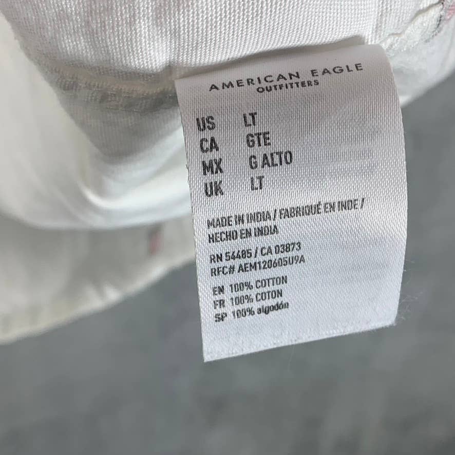 AMERICAN EAGLE Men's Tall White Red Cup Print Button-Up Short-Sleeve Shirt SZL/T