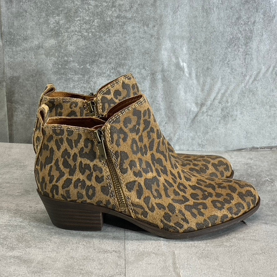 LUCKY BRAND Women's Natural Leopard Leather Basel Block-Heel Booties SZ 7