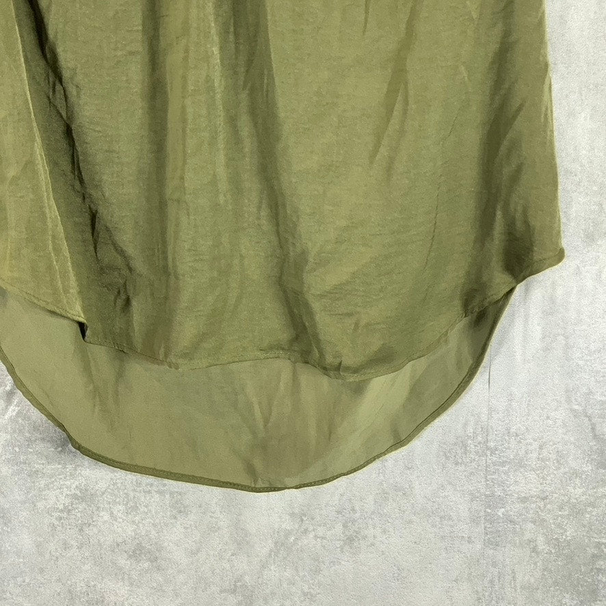 ALFANI Women's Burnt Olive Satin V-Neck Sleeveless Top SZ S