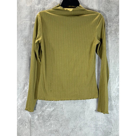 CIDER Women's Olive Green Ruffle Half Turtleneck Knitted Top SZ M (US6)