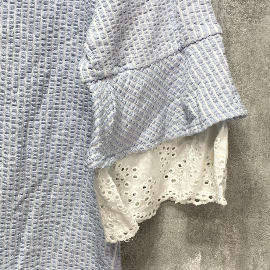 UNBRANDED Blue Textured Crewneck Layered Short Sleeve Top SZ S