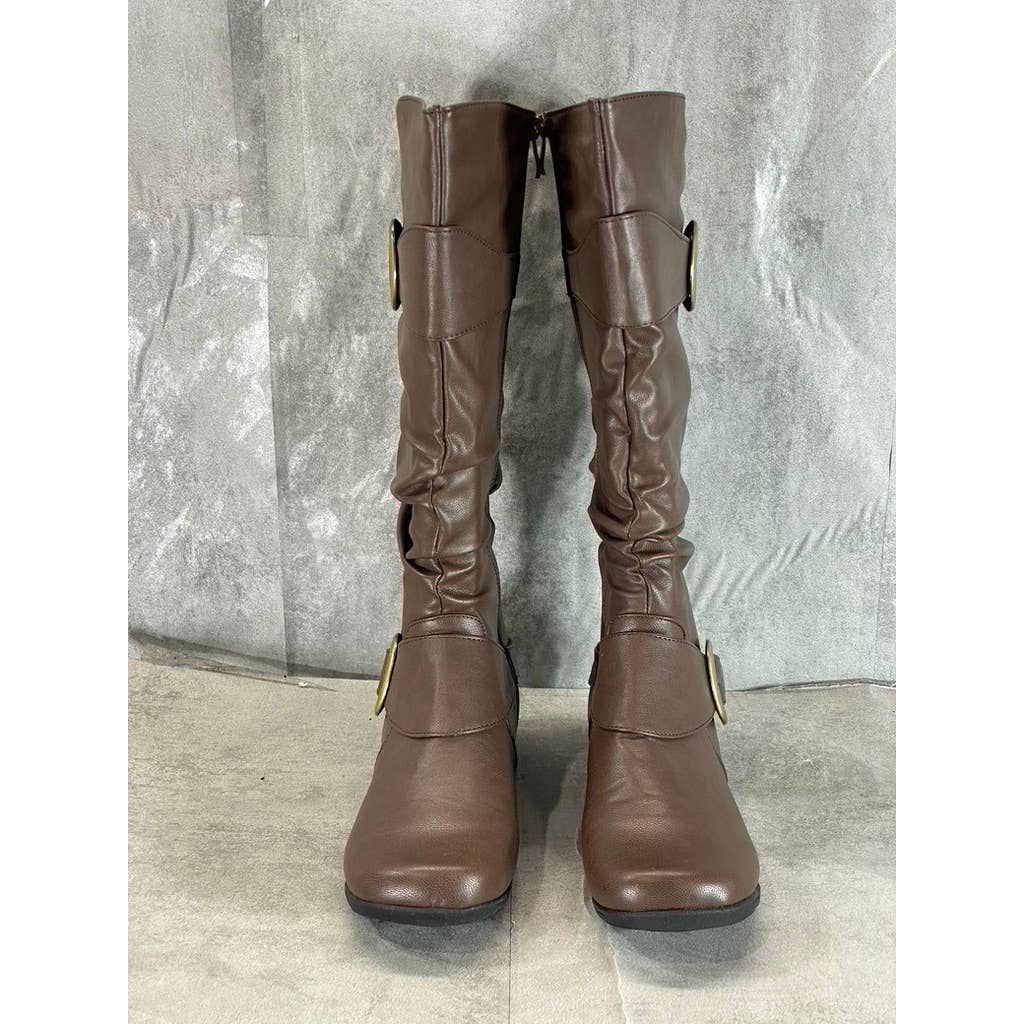 JOURNEE COLLECTION Women's Brown Faux-Leather Paris Side-Zip Tall Boots SZ 10