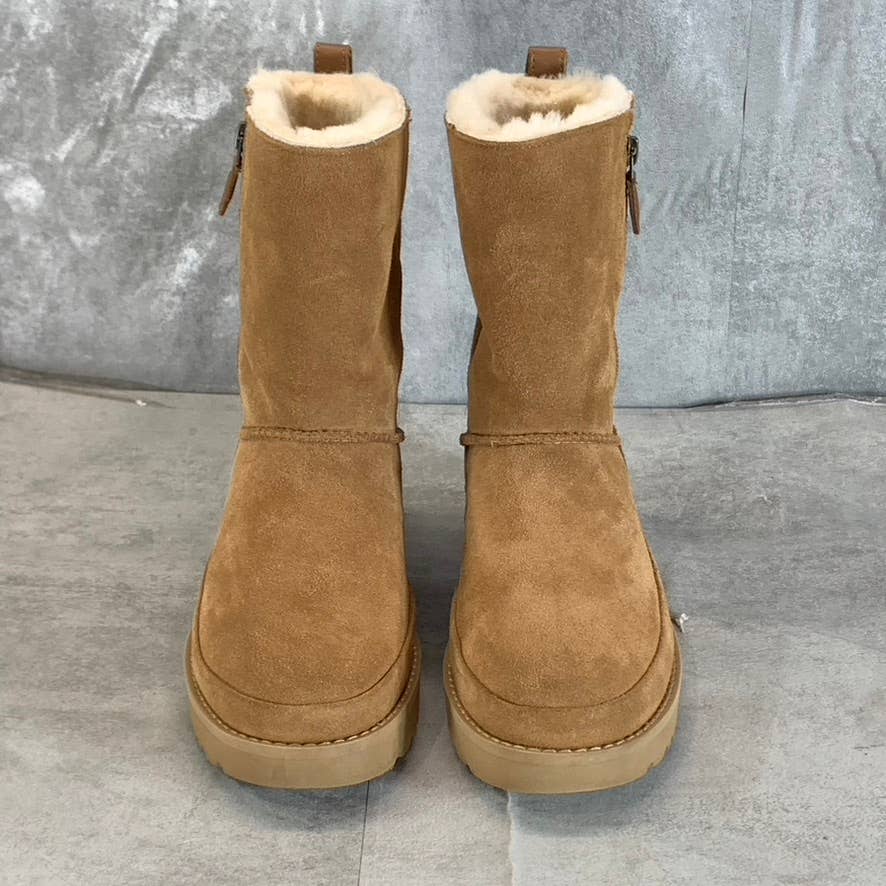 UGG Women's Chestnut Suede Classic Zip Short Round-Toe Pull-On Boots SZ 7