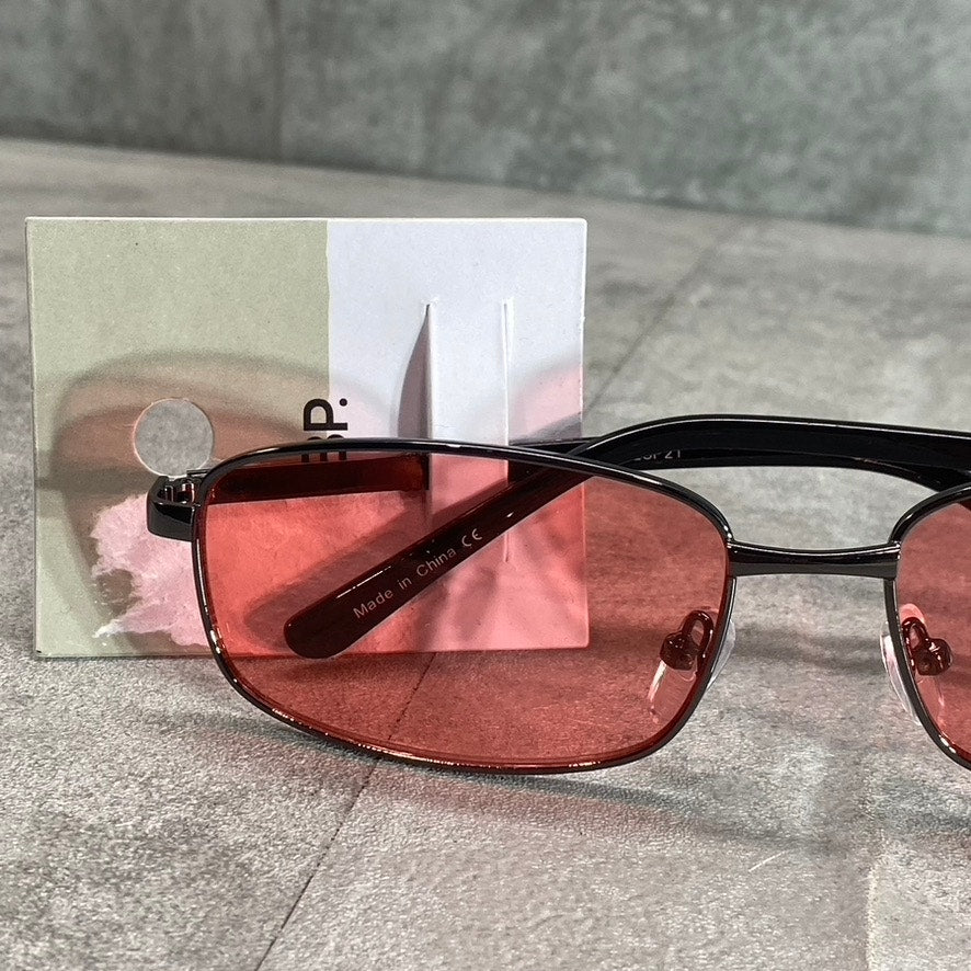 BP. Unisex Red 58mm Rectangular Wire Sunglasses