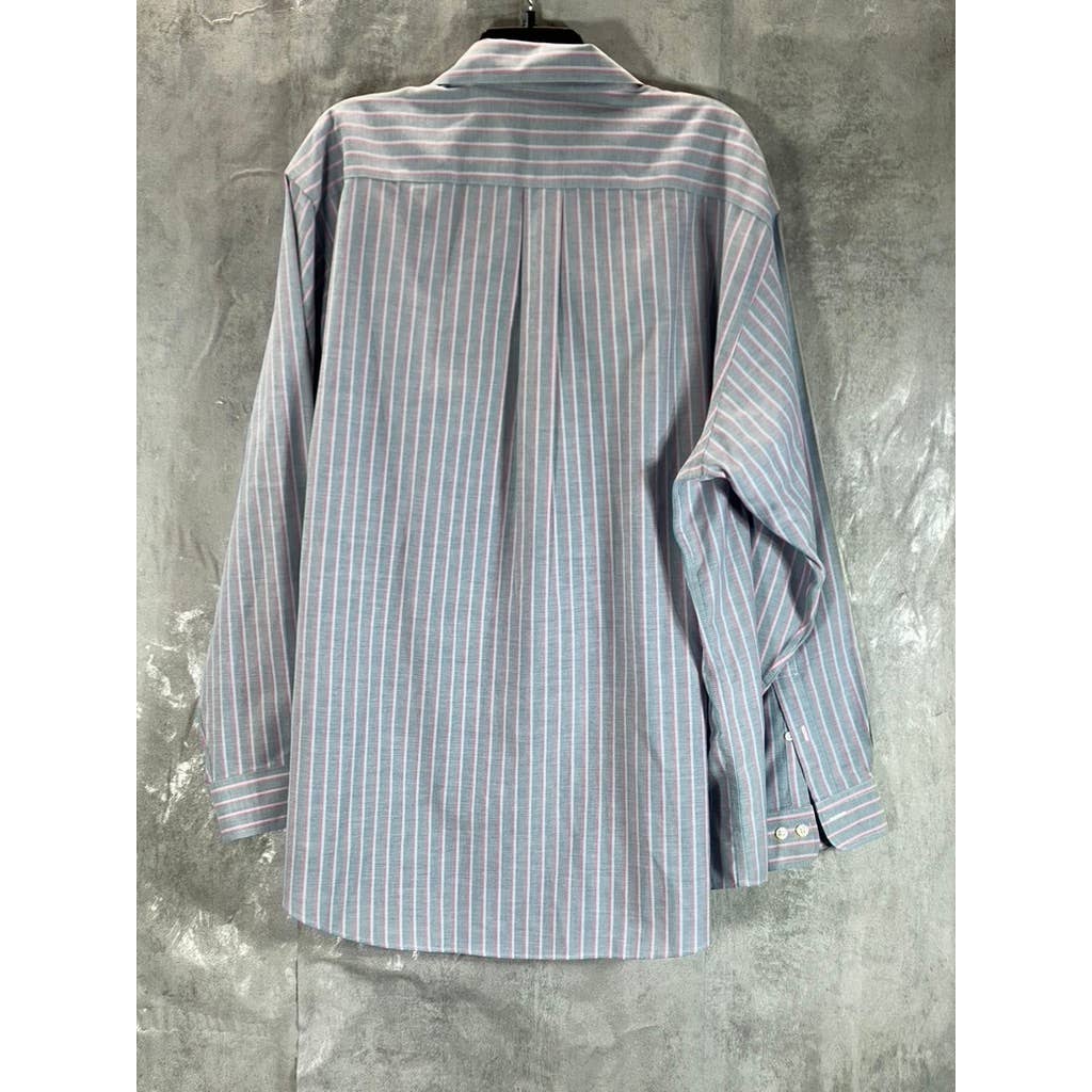 BROOKS BROTHERS Men's Gray/Pink Stripe Stretch Madison Relaxed-Fit Shirt SZ XL