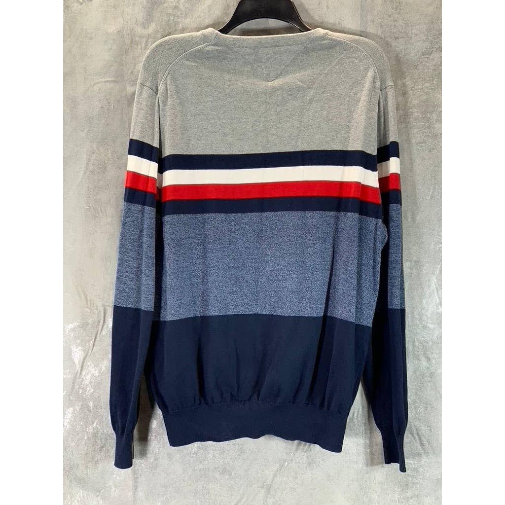 TOMMY HILFIGER Men's Multi Colorblock Striped Crewneck Cotton Sweater SZ M