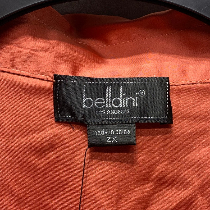 BELLDINI Black Label Plus Size Ginger Spice Pleated Back Button-Up Long Sleeve Blouse SZ 2X