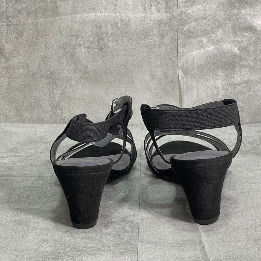 KAREN SCOTT Black Denice Embellished T-Strap Wedge Sandals SZ 11