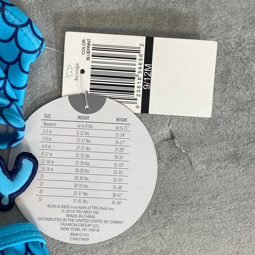 KOALA KIDS Infant Blue Scale Print Mermaid One-Piece Pull-On Swimsuit SZ 9-12M