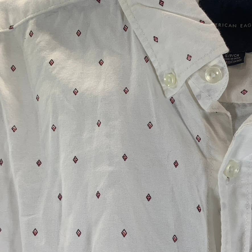 AMERICAN EAGLE Men's White Geometric Print Button-Up Long-Sleeve Shirt SZ S
