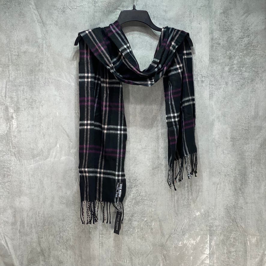 STEVE MADDEN Black Mid Weight Cozy Plaid Muffler Scarf