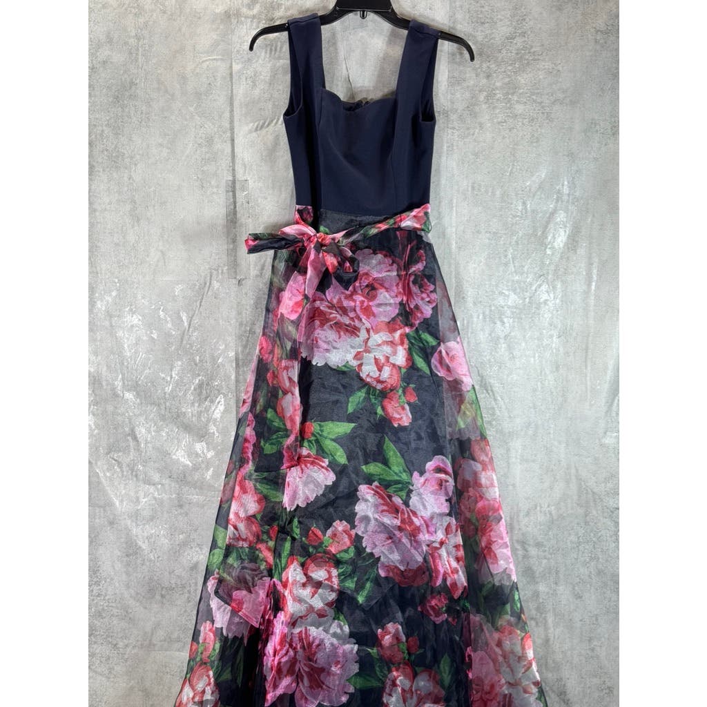 ELIZA J Women's Navy Square-Neck Floral-Print Skirt Gown SZ 6