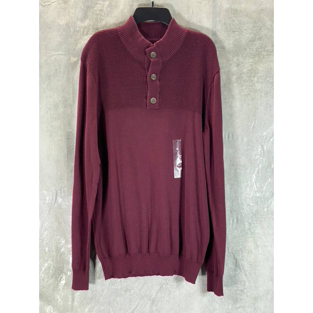 CLUB ROOM Men's Red Plum Button Mock Neck Pullover Sweater SZ S