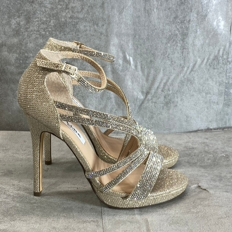 NINA Women's Soft Platino Dreamland Freyja Rhinestone Embellished Open-Toe Stiletto Sandals SZ 7.5