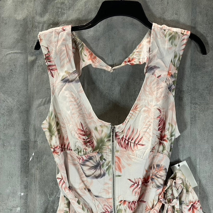 GUESS Women's Beach Tropical Print Tristan Zip-Front Cutout-Back Belted Dress
