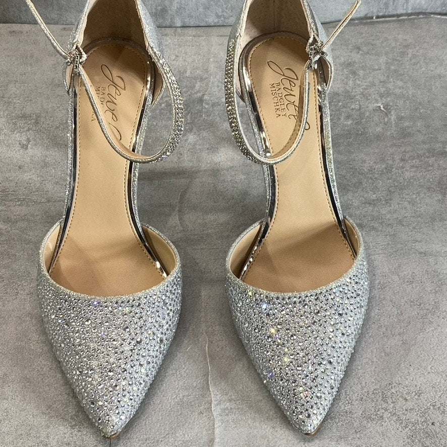 JEWEL BAGLEY MISCHKA Women's Silver Glitter Jailene Pointed-Toe Stiletto Pumps SZ 7.5