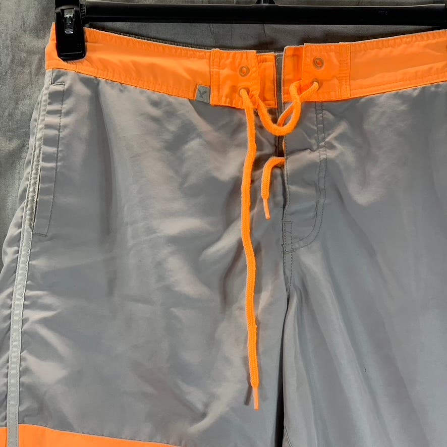 AMERICAN EAGLE OUTFITTERS Men's Gray/Orange Pull-On Swimtrunks SZ M