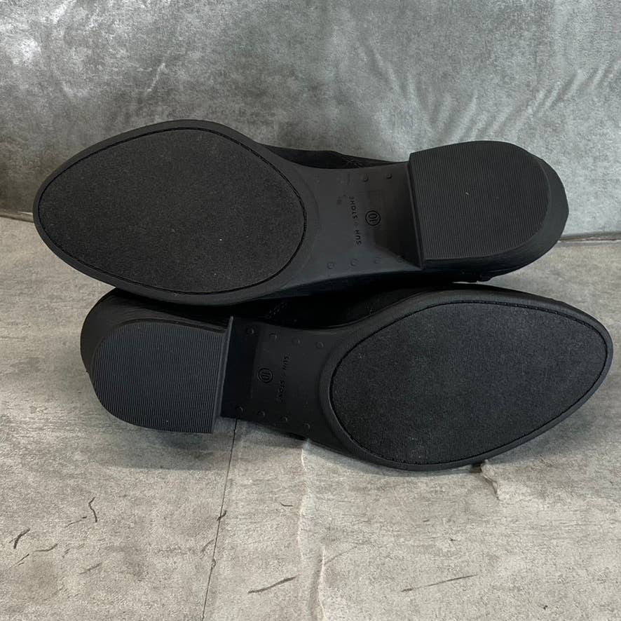 SUN+STONE Women's Black Micro Abby Double-Zip Round-Toe Block-Heel Booties SZ 10