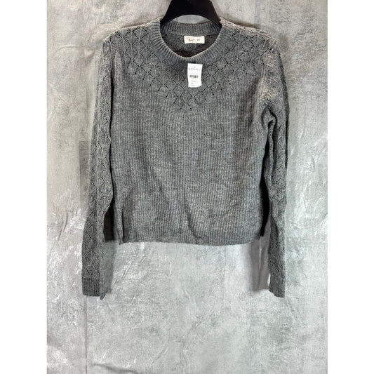 BOHME Women's Gray Detailed Crewneck Long Sleeve Pullover Sweater SZ XS