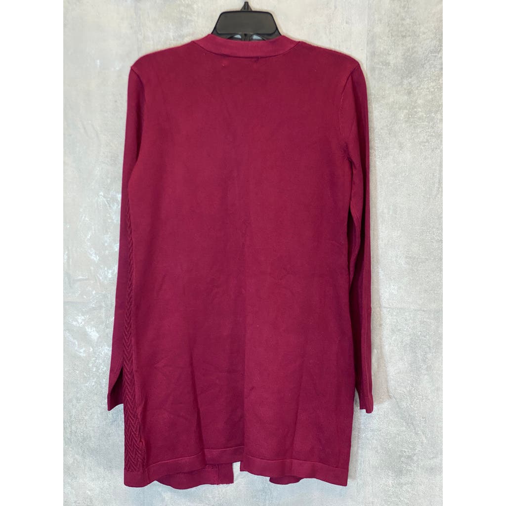 KAREN SCOTT Women's Merlot Open-Front Collarless Chevron Duster Cardigan SZ S
