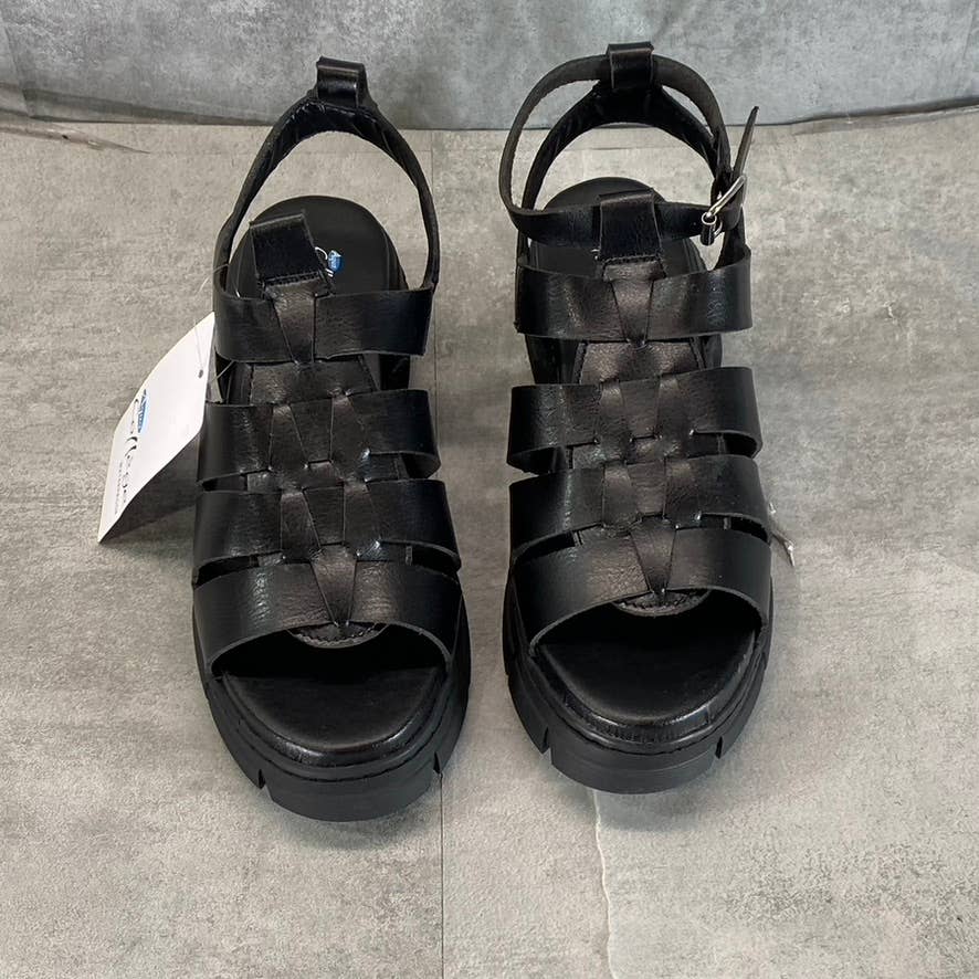 AQUA COLLEGE Women's Black Hannah Waterproof Lug-Sole Strappy Sandals SZ 8