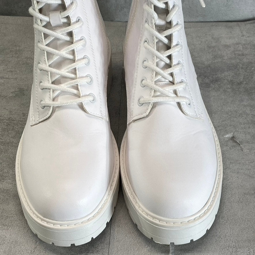 OLIVIA MILLER Women's White Crystal Lug Sole Side-Zip Lace-Up Combat Boots SZ 10