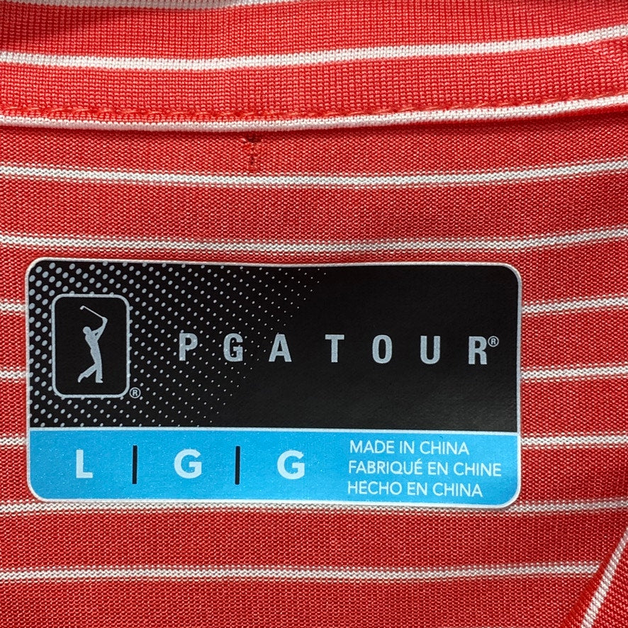 PGA TOUR Red Performance Feeder Stripe Short Sleeve Polo Shirt SZ L