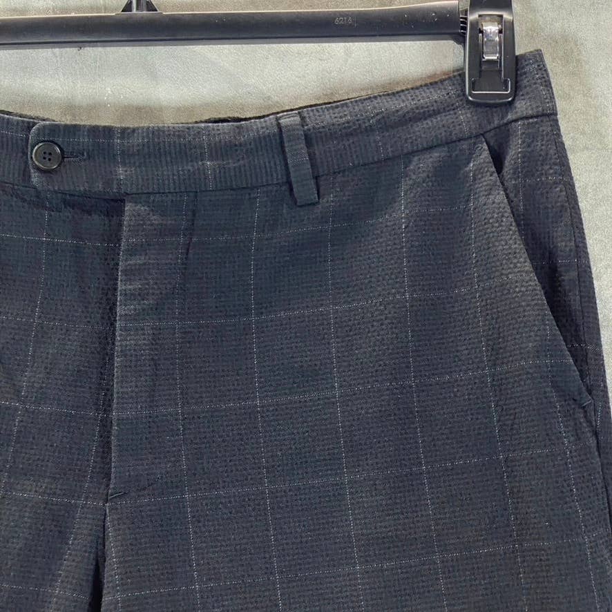 JOHN VARVATOS Men's Black Windowpane Flat-Front Straight-Leg Pants SZ 32