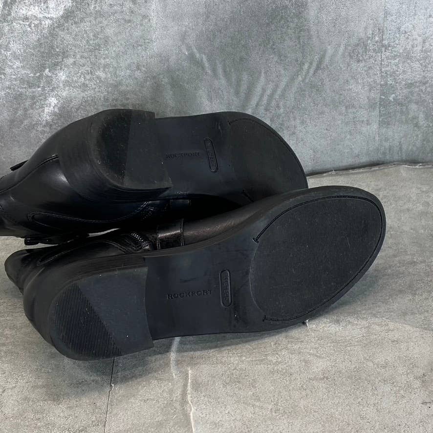 ROCKPORT Women's Black Leather Vicky Belt Side-Zip Ankle Boots SZ 8