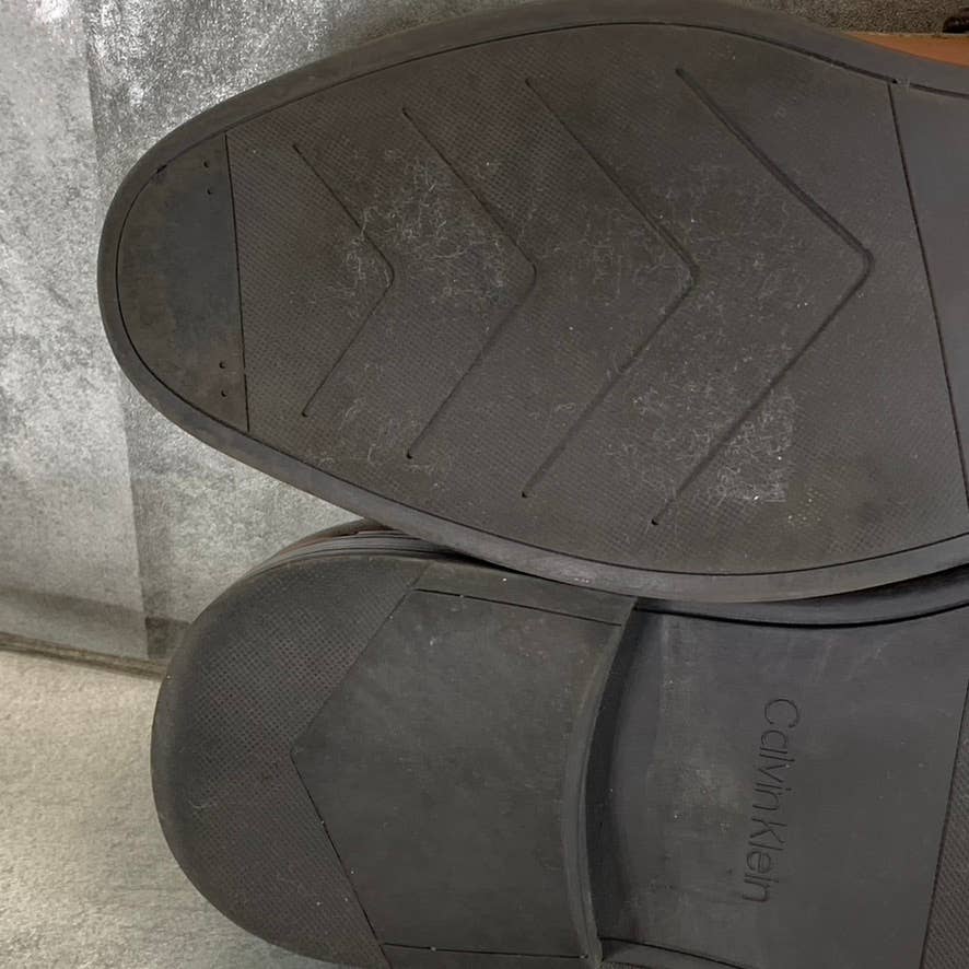 CALVIN KLEIN Men's Light Brown Leather Jack Lace-Up Dress Loafers SZ 9