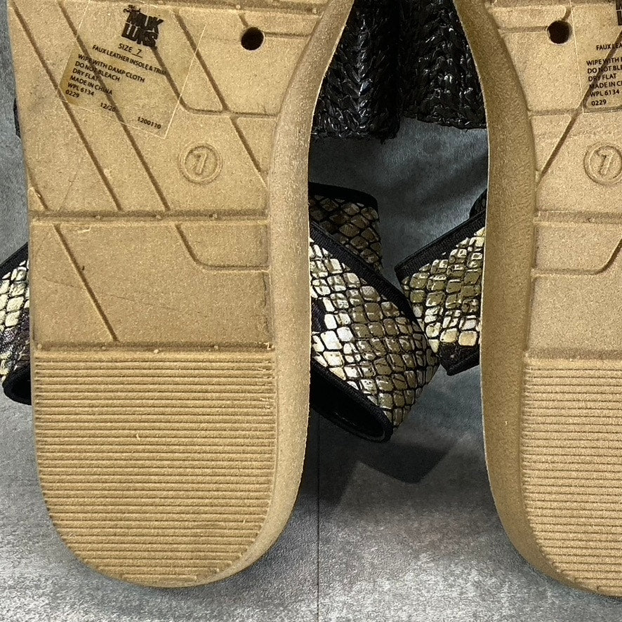 MUK LUKS Women's Black Snake Embossed About Me Ankle-Strap Slide Sandals SZ 7