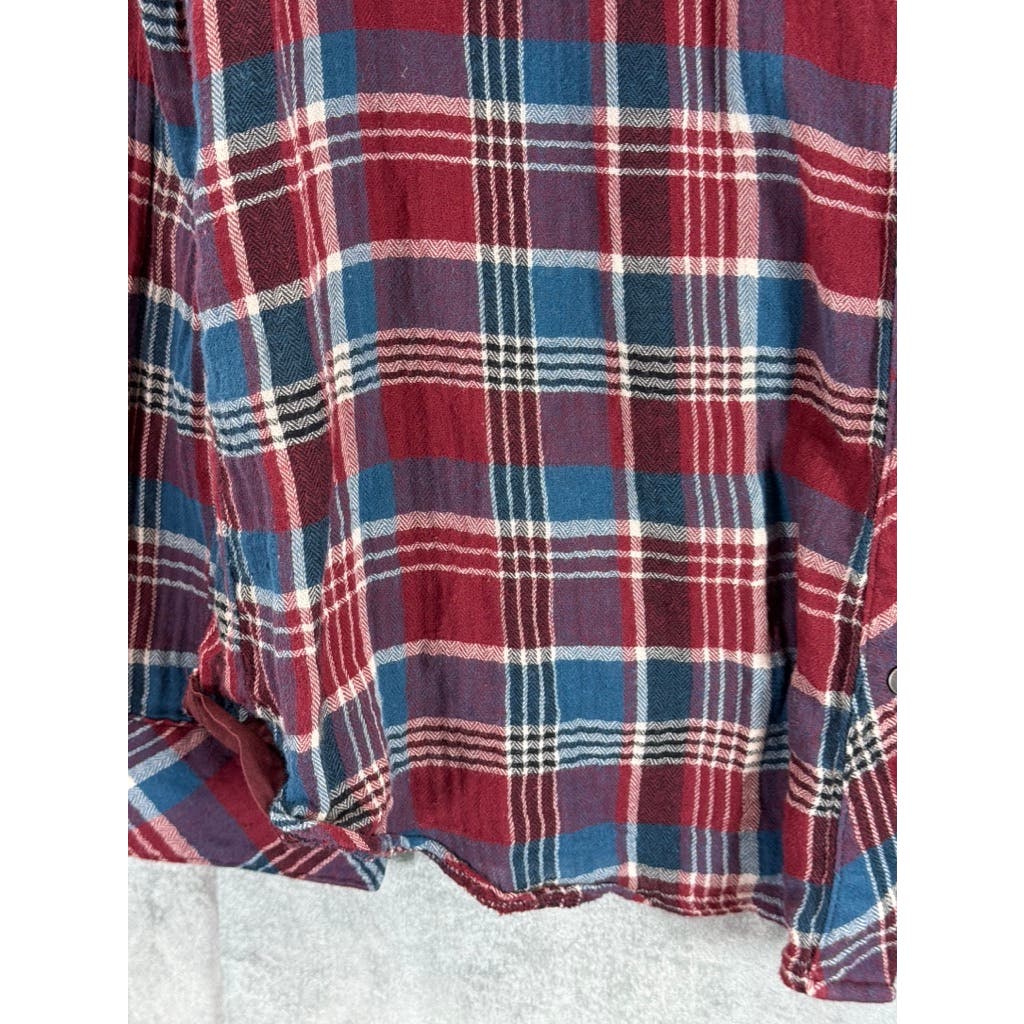 KUT FROM THE KLOTH Women's Burgundy/Blue Plaid Button-Up Flannel Top SZ L