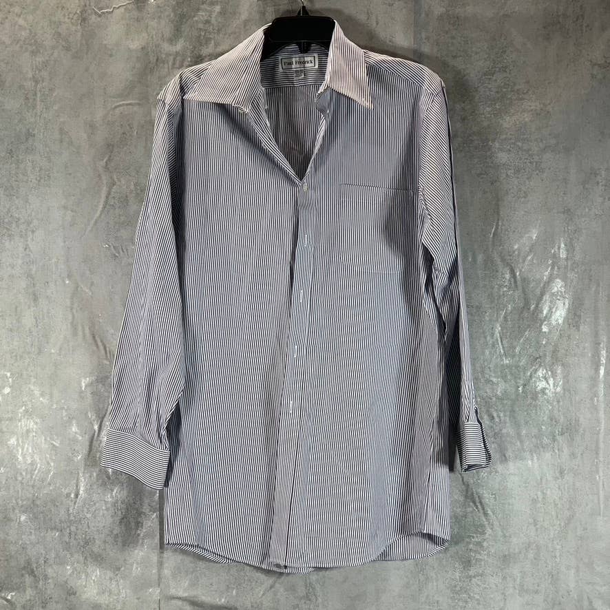 PAUL FREDRICK Men's Blue Pinstripe Button-Up Long-Sleeve Dress Shirt SZ 15.5-32