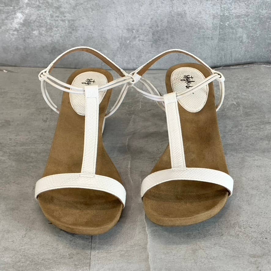 STYLE & Co Women’s White Mulan Round-Toe T-Strap Slingback Wedge Sandals SZ 9.5