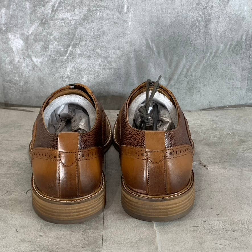 THOMAS & VINE Men's Cognac Clayton Plain-Toe Brogue Derby Shoes SZ 12