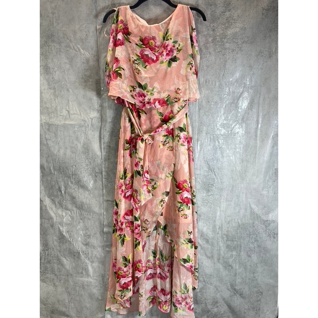 JESSICAS HOWARD Women's Petite Blush Floral Print Short Split Sleeve Tie Waist