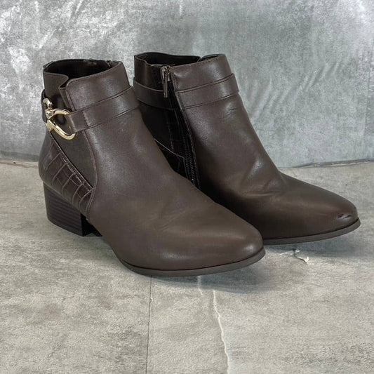 KAREN SCOTT Women's Dark Brown Nadine Almond-Toe Side-Zip Ankle Boots SZ 7