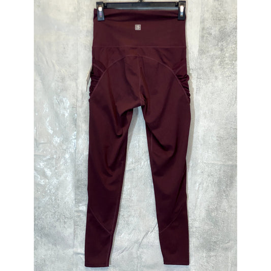 LAUNDRY BY SHELLI SEGAL Women's Solid Plum Mesh Ruched Media Pocket High-Rise Active Leggings SZ S