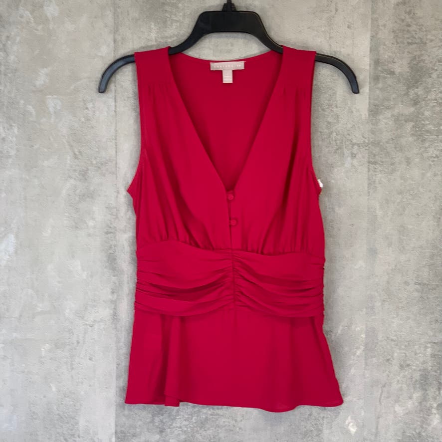 CHELSEA28 Red Cerise Sleeveless Button V-Neck Top SZ S